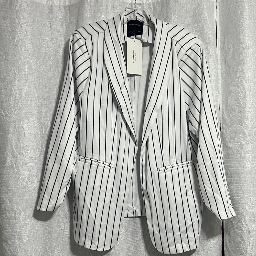 BloomChic Striped Blazer in White and Black